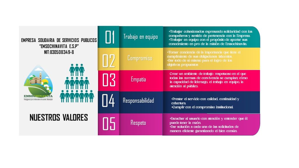 Infografía de los valores y principios de EMSOCHINAVITA E.S.P
